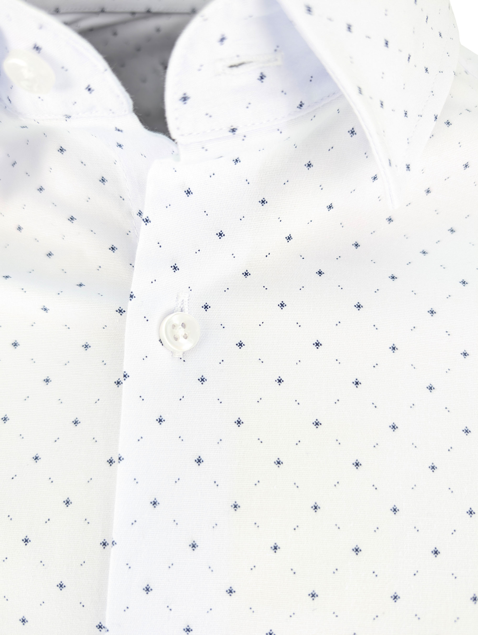 Elegancka Koszula Męska Biała Slim Fit Granatowy Wzór Komfortowa 208
