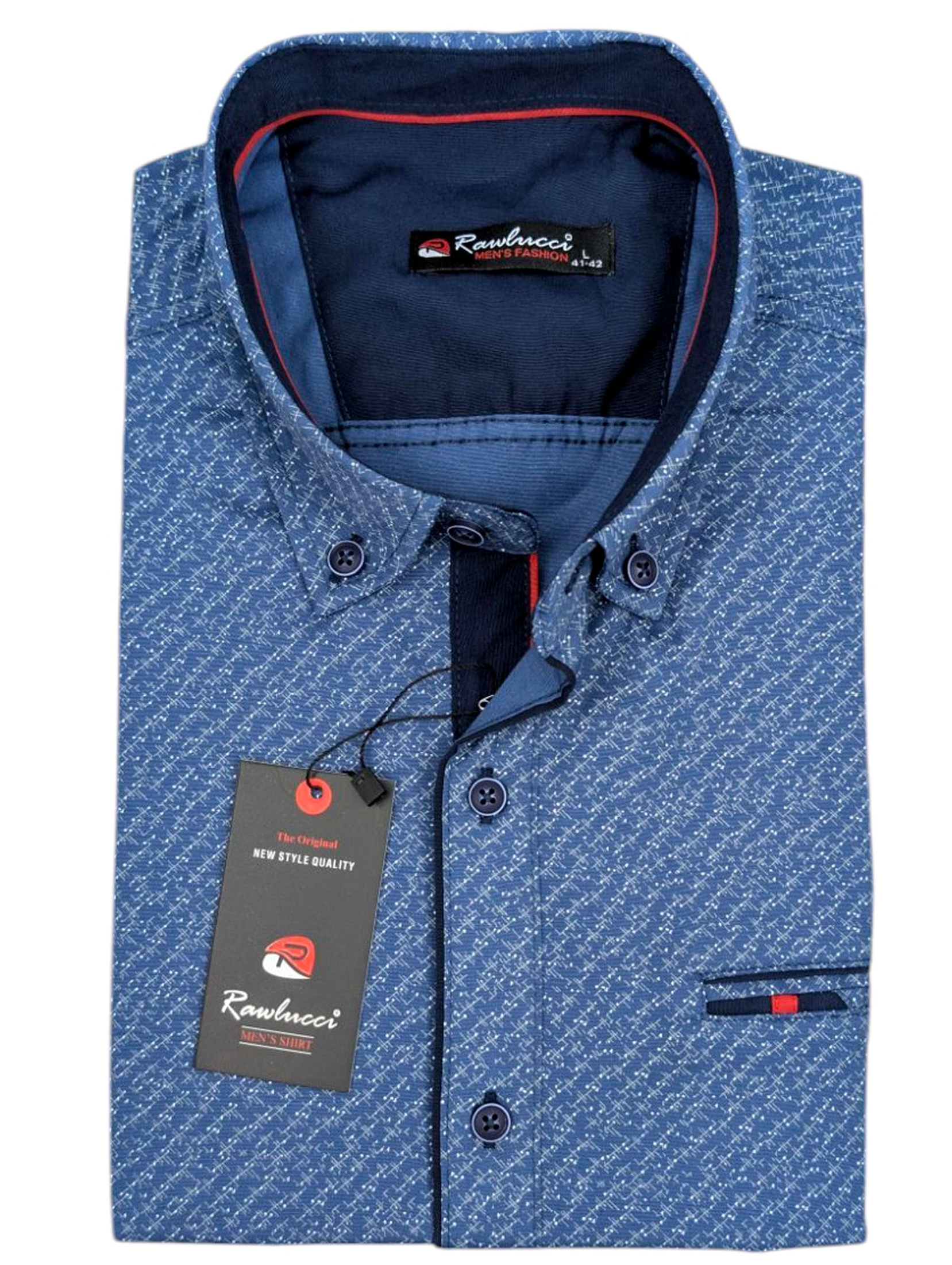Granatowa Koszula Męska z Krótkim Rękawem Elegancka i Nowoczesna SLIM 229