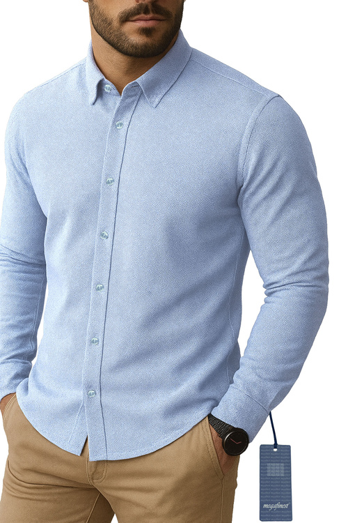 Elegancka Koszula Męska z kołnierzykiem niebieska Długi Rękaw 278