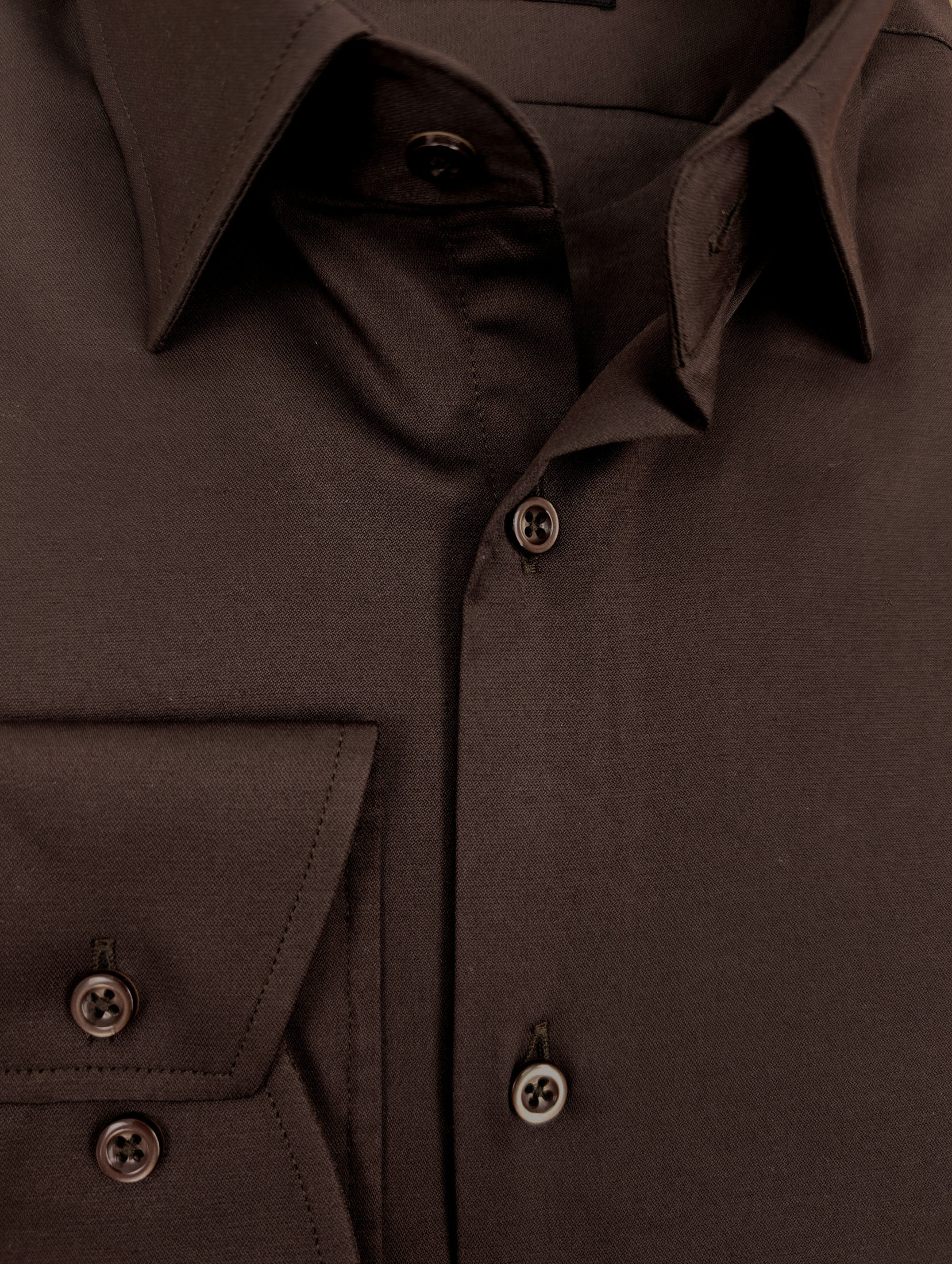 Brązowa Czekoladowa Koszula Męska Elegancka z długim rękawem 303