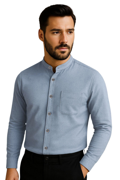 Koszula na stójce szaro niebieska jeans z długim rękawem 218