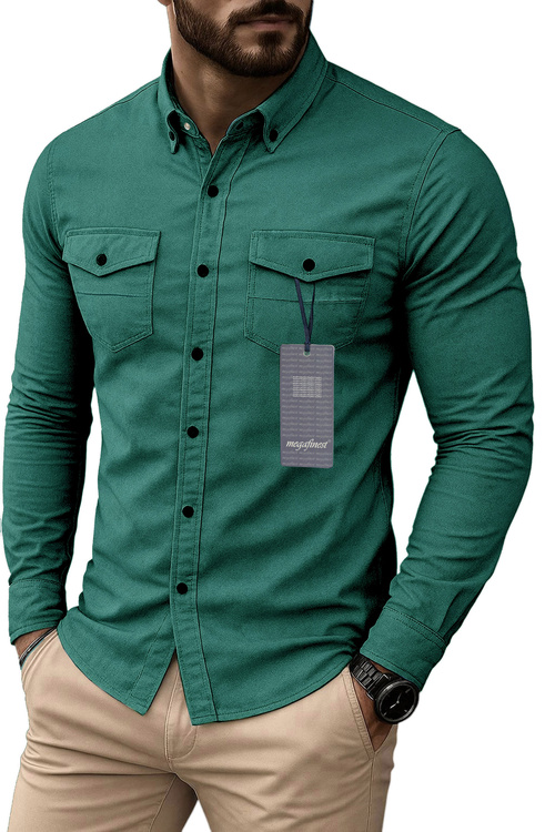 Koszula Jeansowa Kolor Morski Zielony Sportowa Długi Rękaw 281