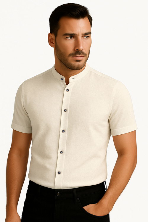 Duża Koszula Męska Regularna, Letnia lniana Krótki Rękaw 245