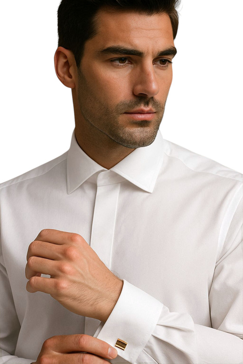 Biała Koszula męska na spinki Regular Klasyczna model 225