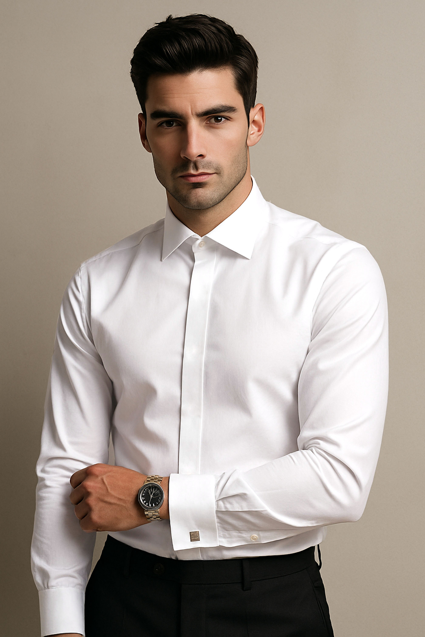 Biała koszula męska na spinki do garnituru slim model 224