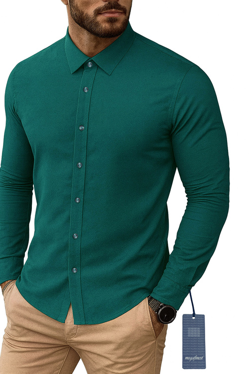 Elegancka Koszula Męska z kołnierzykiem Zieleń Morska 276