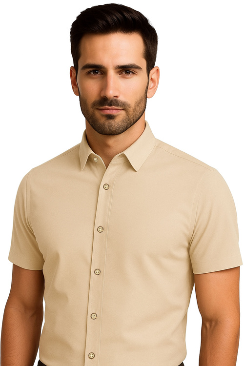 Beżowa Koszula Męska z Krótkim Rękawem SLIM FIT Model 251