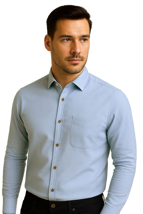 Koszula niebieska z kieszenią na długi rękaw klasyczna model 284