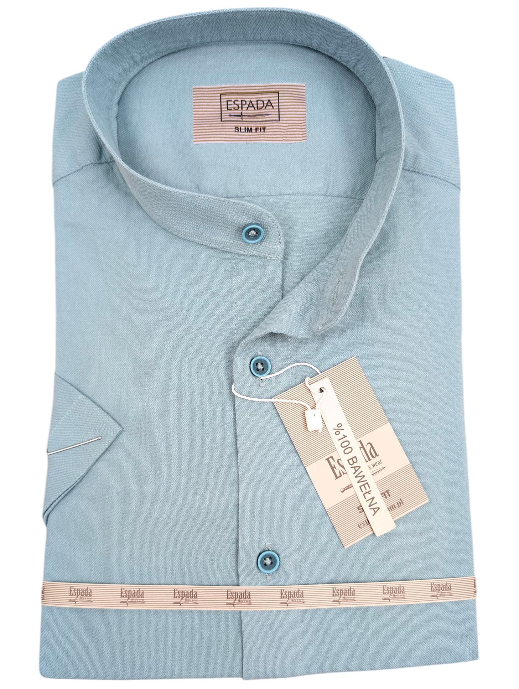 Zielona Koszula Męska ze Stójką SLIM FIT Model 249