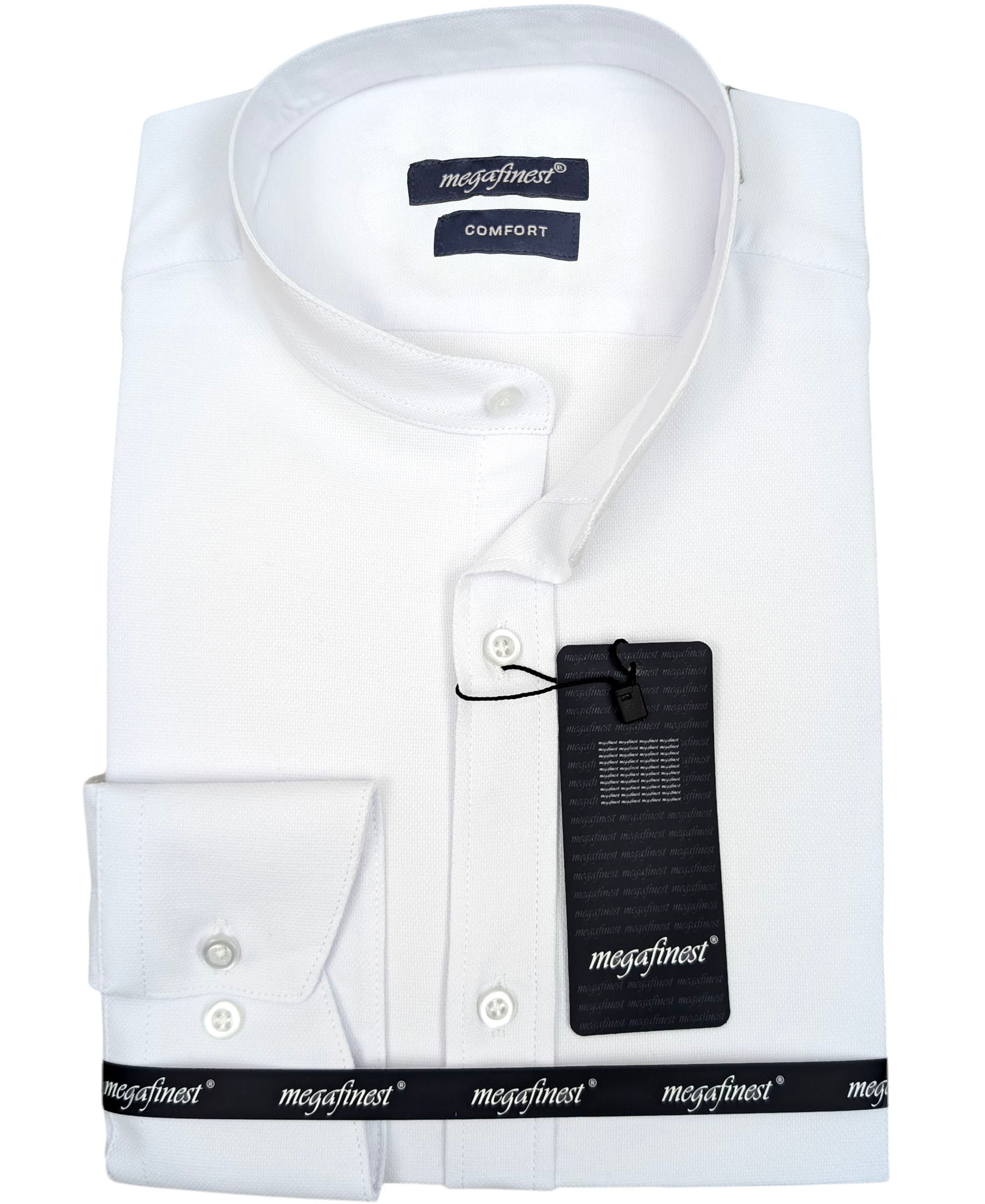 Biała Koszula Męska Elegancka na stójce megafinest 294 Slim Fit