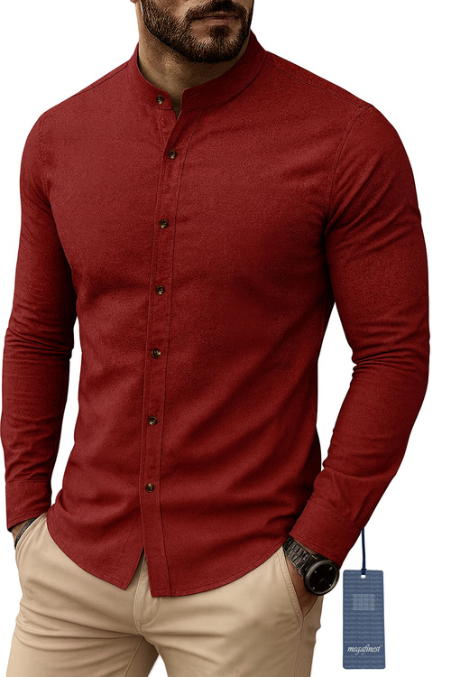 Bordowa Koszula Męska Elegancka na stójce megafinest 292 Slim Fit