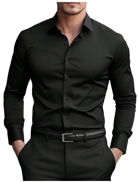 Czarna Koszula Męska Slim Fit Super Black Model 137