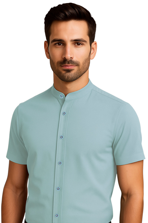 Zielona Koszula Męska ze Stójką SLIM FIT Model 249