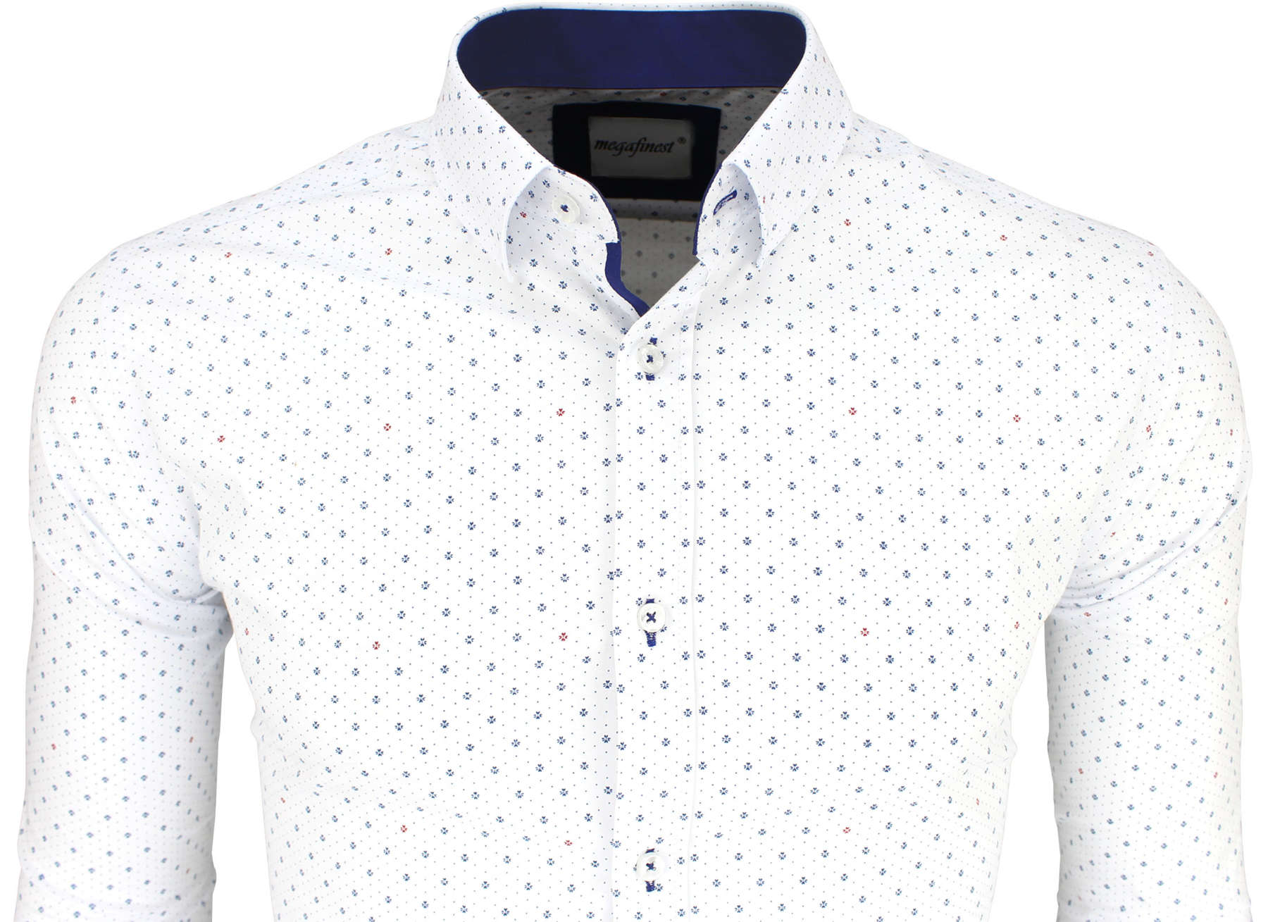 Biała bawełniana koszula z wzorem slim 713